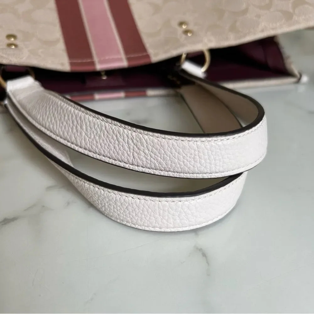 Dempsey Tote Bag 40 In Signature Jacquard Stripe & Coach Patch C1548 Khaki Pink - Picture 15 of 16